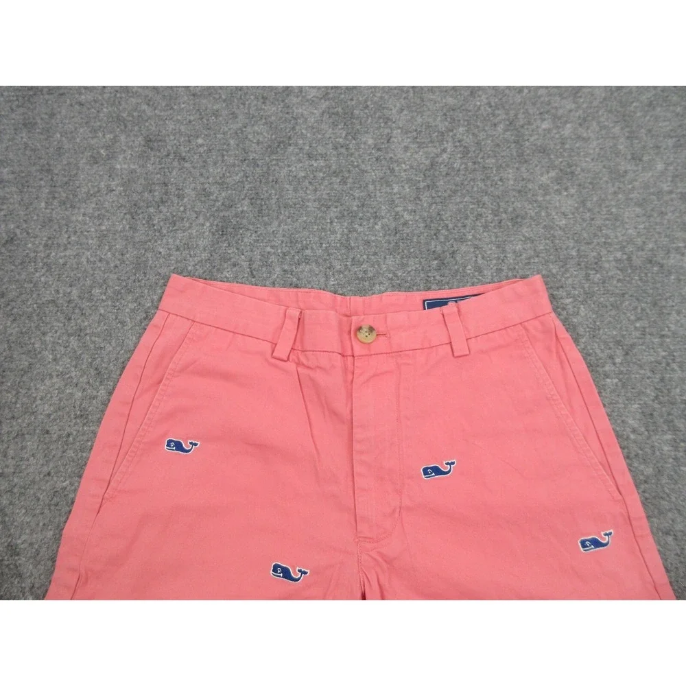Vineyard Vines Shorts Mens 28 Pink Whale Embroidered Breaker Chino 9 Inseam